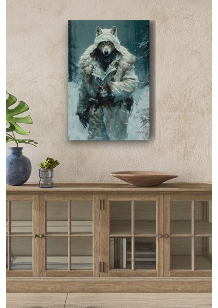 Insansı Görünümlü Karlar Içerisindeki Beyaz Kurt Yağlı Hd Baskı Kanvas Tablo