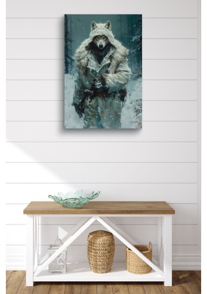 Insansı Görünümlü Karlar Içerisindeki Beyaz Kurt Yağlı Hd Baskı Kanvas Tablo fiyatları