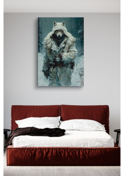 Insansı Görünümlü Karlar Içerisindeki Beyaz Kurt Yağlı Hd Baskı Kanvas Tablo modelleri
