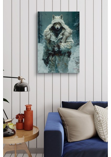 Insansı Görünümlü Karlar Içerisindeki Beyaz Kurt Yağlı Hd Baskı Kanvas Tablo fırsatları