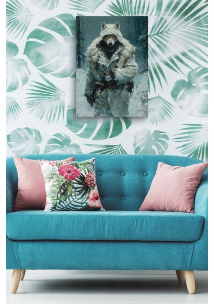 Insansı Görünümlü Karlar Içerisindeki Beyaz Kurt Yağlı Hd Baskı Kanvas Tablo indirimleri