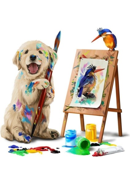 Dekoratif Çocuk Odası Painter Puppy Duvar Hd Baskı Kanvas Tablo
