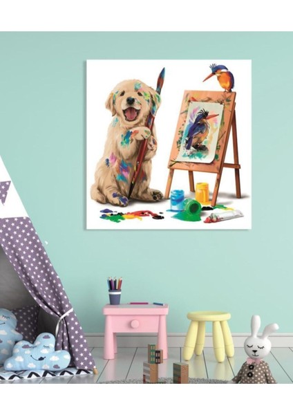 Dekoratif Çocuk Odası Painter Puppy Duvar Hd Baskı Kanvas Tablo fiyatları