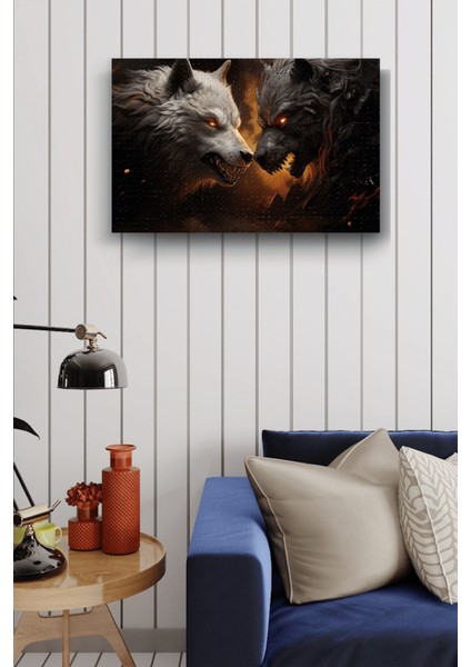 Beyaz Ve Siyah Kurtlar Yatay Hd Baskı Kanvas Tablo fırsatları