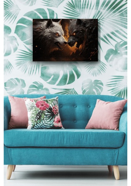 Beyaz Ve Siyah Kurtlar Yatay Hd Baskı Kanvas Tablo indirimleri