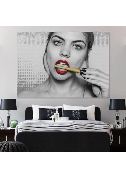 Dekoratif Red Lips Hd Baskı Kanvas Tablo