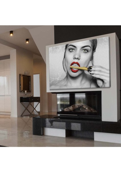 Dekoratif Red Lips Hd Baskı Kanvas Tablo