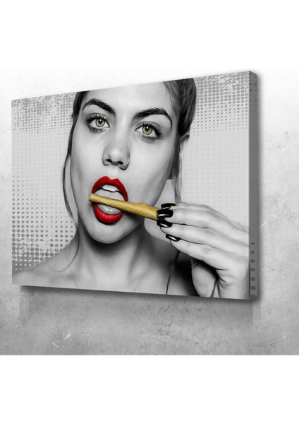 Dekoratif Red Lips Hd Baskı Kanvas Tablo