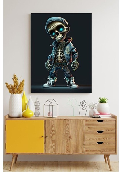 Skeleton Temalı Dekoratif Hd Baskı Kanvas Tablosu