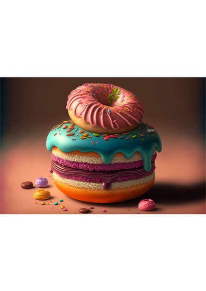 Donut Makaron Mutfak Pastahane Ve Kafelere Asmalık Hd Baskı Kanvas Tablo