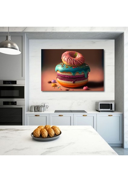 Donut Makaron Mutfak Pastahane Ve Kafelere Asmalık Hd Baskı Kanvas Tablo