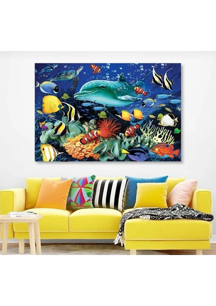 Çocuk Odası Için Balıklar Alemi Kanvas Gülen Tablo modelleri