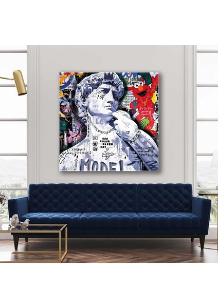 Davud Heykeli Michelangelo Grafitti Sokak Sanatı Dikey Hd Baskı Kanvas Tablo