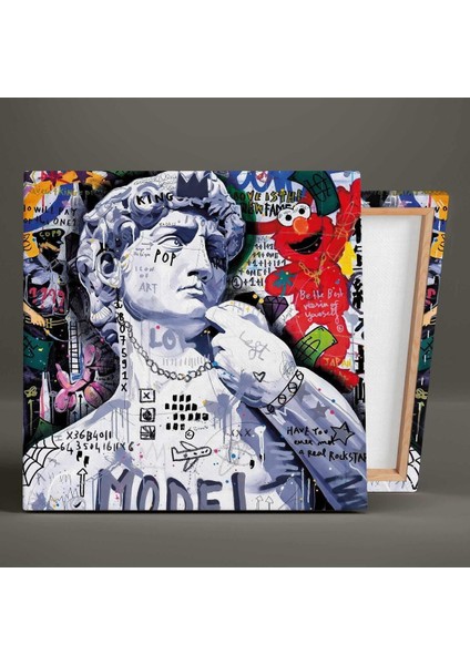 Davud Heykeli Michelangelo Grafitti Sokak Sanatı Dikey Hd Baskı Kanvas Tablo