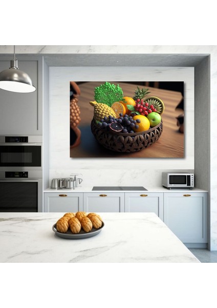 Meyve Dolu Sepet Mutfak Pastahane Ve Kafelere Asmalık Hd Baskı Kanvas Tablo