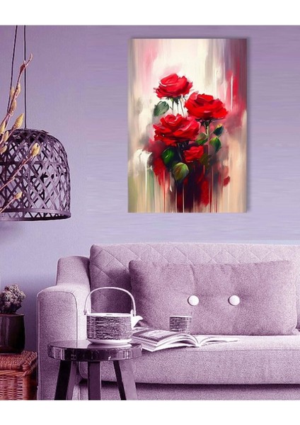 Kırmızı Gül Yağlı Boya Hd Baskı Kanvas Tablo
