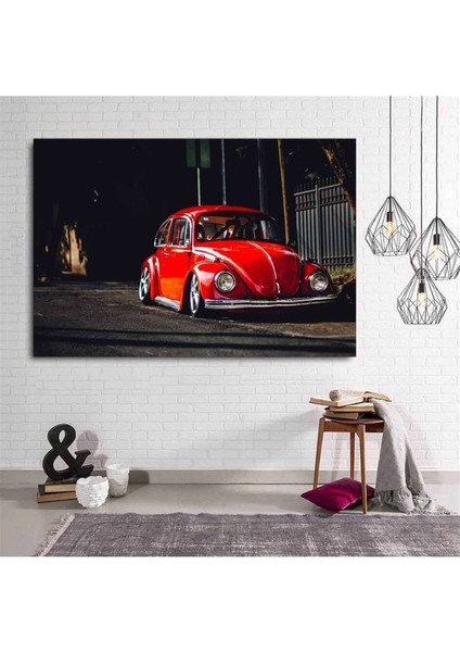 Nostaljik Kırmızı Vosvos Dekoratif Hd Baskı Kanvas Tablo Premium Kalite