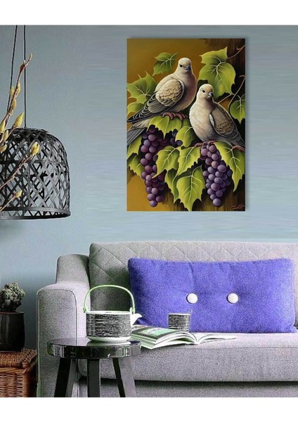 Güvercin Ve Üzüm Görselli Hd Baskı Kanvas Tablo