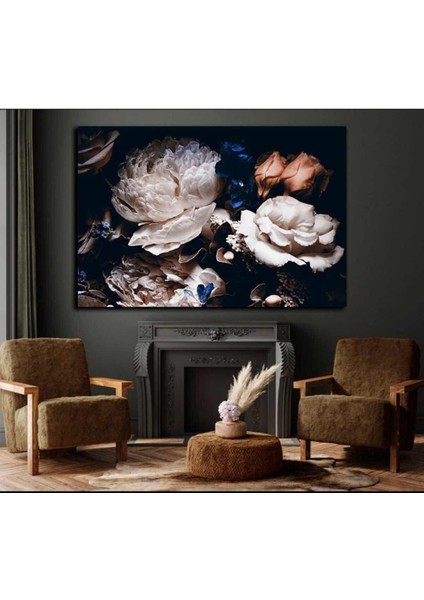 Yağlı Boya Görünümlü Çiçek Modelli Dekoratif Şık Hd Baskı Kanvas Tablo
