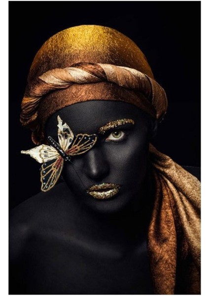 Hd Baskı Kanvas Tablo Kelebekli Afrikalı Kadın 50x70 Cm Yaylera Dekoratif Moda Duvar Dekorasyon Tablo 50