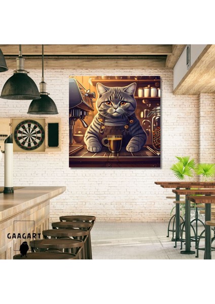 Kare Kanvas Kahve Köşesi Cafe Tablosu Barista British Shorthair