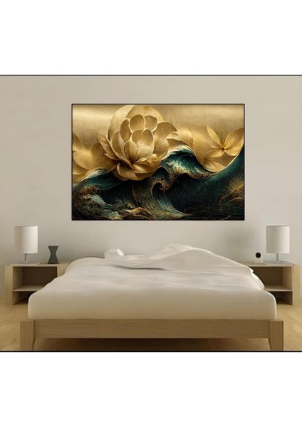 Zümrüt Yeşili Akan Şakayık Dekoratif Kanvas Duvar Tablo