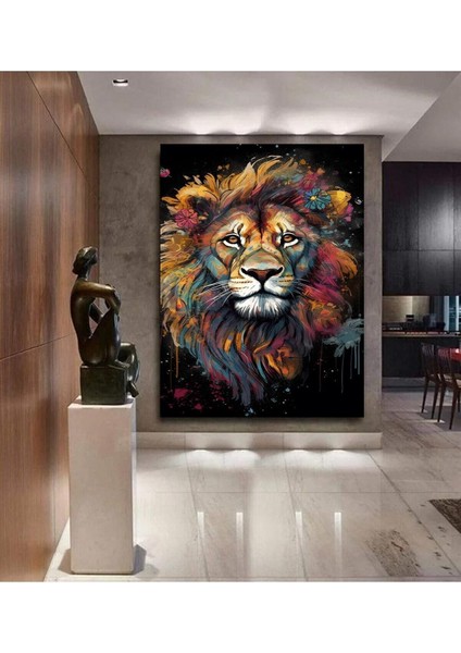Renkli Aslan Lion Hd Kalite Hd Baskı Kanvas Tablo Ev-Ofıs/002-E indirimleri