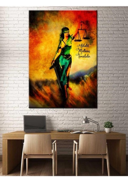 Adalet Mülkün Temelidir Adalet Kadın Themis Figürlü Hd Baskı Kanvas Tablo 35x50cm