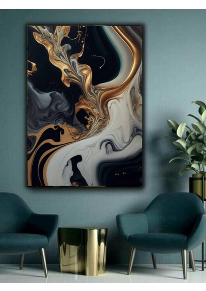 Gold Detaylı Soyut Salon Oturma Odası Ofis Için Dekoratif Dijital Baskı Hd Baskı Kanvas Tablo indirimleri