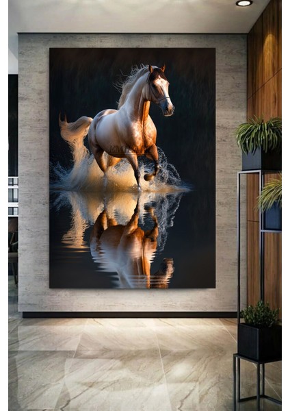 Koşan At Su Ile Yansımalı Yapay Zeka Hd Kalite Hd Baskı Kanvas Tablo fiyatları