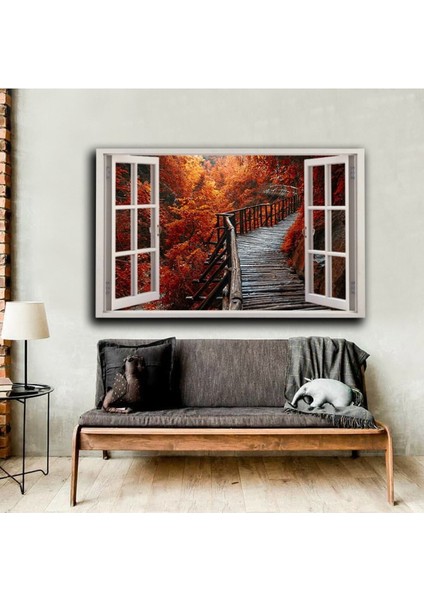 Pencere Motifli Sonbahar Manzara Tablosu S5|Hd Baskı Kanvas Tablo