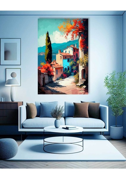 Konak Ev Villaları Manzaralı Yağlı Boya Hd Baskı Kanvas Tablo