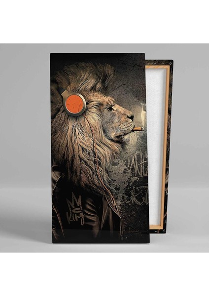 Müzik Dinleyen Ceketli Cool Aslan Boyuna Dikey Hd Baskı Kanvas Tablo fiyatları