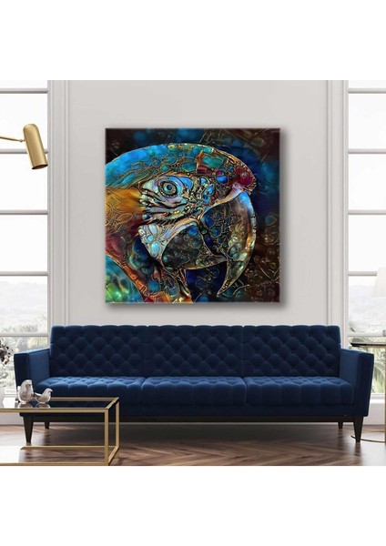 Etnik Desenlerden Oluşan Mavi Macaw Papağanı Doğa Nature Kare Hd Baskı Kanvas Tablo