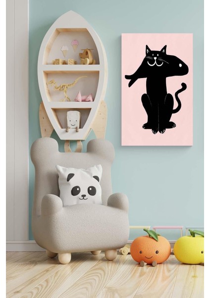 Bebek - Çocuk Odası Hd Baskı Kanvas Tablo - Balık Yiyen Siyah Kedi