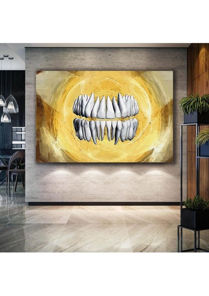 Diş Polikiliniği Dekor Ağız Sağlığı Dental Beyaz Dişler Kare Hd Baskı Kanvas Tablo