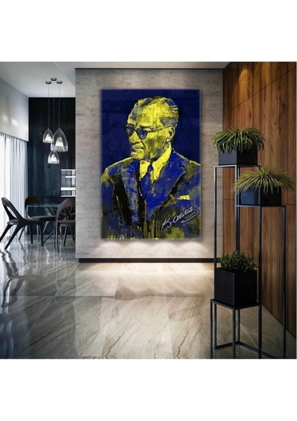 Mustafa Kemal Atatürk Imzası Sarı Ve Lacivert Hd Baskı Kanvas Tablo Ar030144