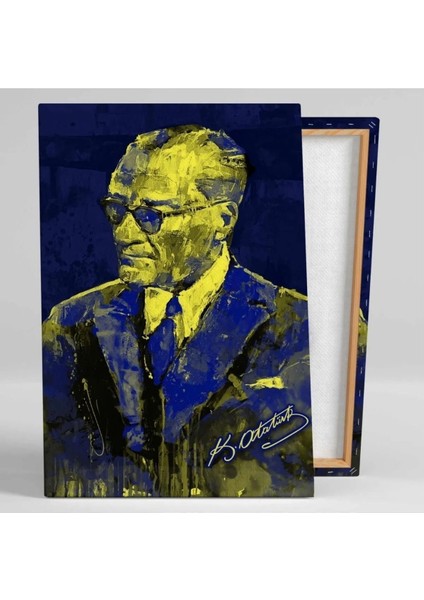 Mustafa Kemal Atatürk Imzası Sarı Ve Lacivert Hd Baskı Kanvas Tablo Ar030144