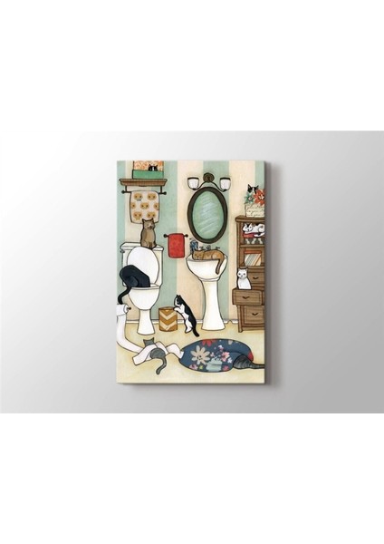 Lavabo Ve Banyo Için Kanvas Kedi Tablosu
