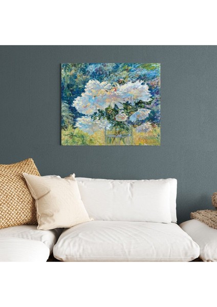 Yağlı Boya Görünümlü Mavi Çiçek Dekoratif Hd Baskı Kanvas Tablo