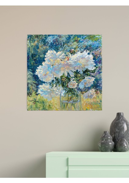 Yağlı Boya Görünümlü Mavi Çiçek Dekoratif Hd Baskı Kanvas Tablo fiyatları