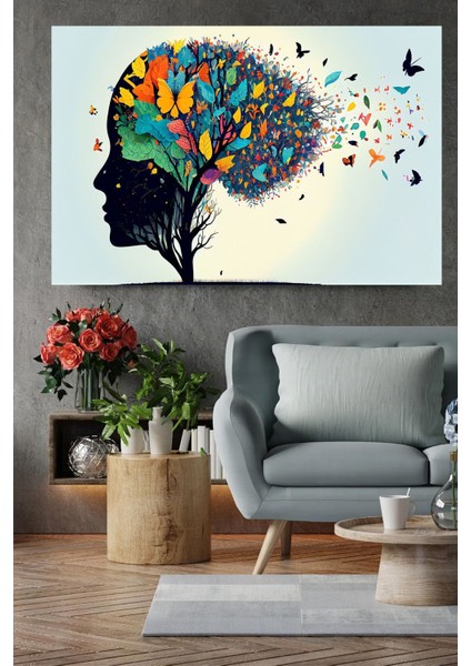 Insan Beynindeki Ağaç Çiçek Ve Kelebekler Ruhsal Sağlık Kavramı Hd Kalite Hd Baskı Kanvas Tablo fiyatları