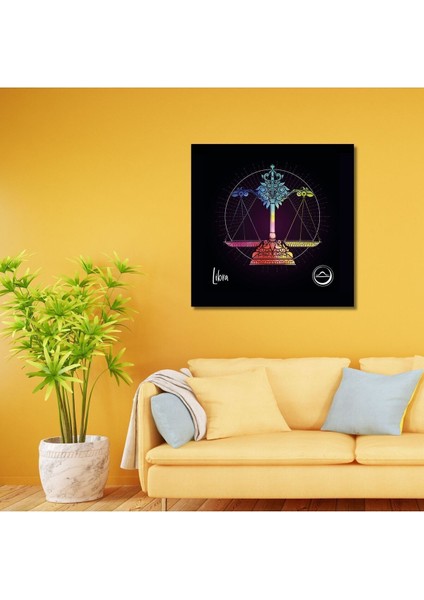 Dekoratif Kare Kanvas Astroloji ve Burç Tablosu Terazi Burcu