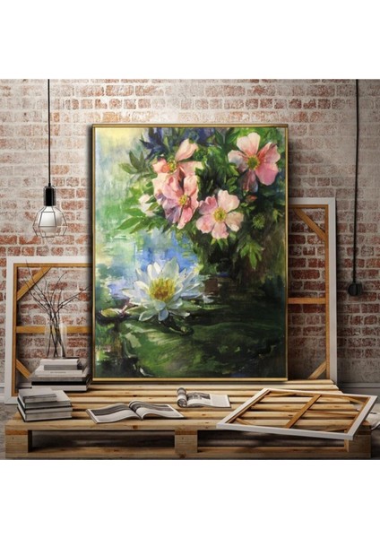 Harikabirev Resimli Tablo Yağlı Boya Görünümlü Şık Çiçek Modelli Hd Baskı Kanvas Tablo Model E14