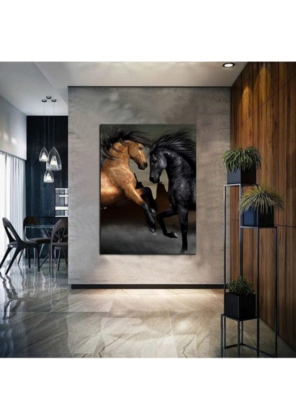 Yağlı Boya Efektli Soyut At Tablosu 9 Harikabirev