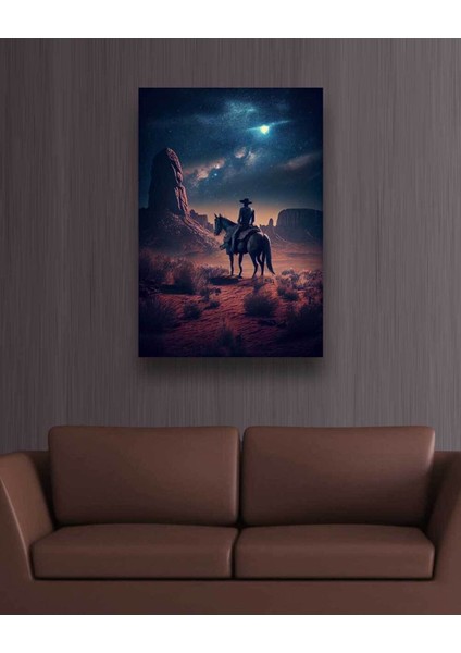 Gece Manzarası ve Dağlık Alanda At Üzerinde Duran Konvoy Hd Baskı Kanvas Tablo
