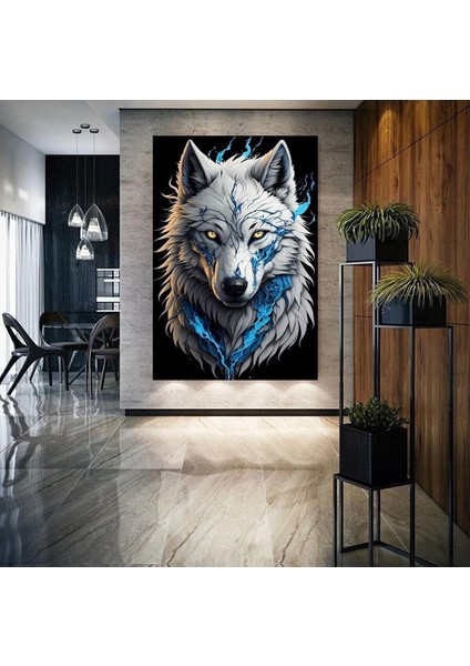 Beyaz Mavi Kurt Özel Tasarım Hd Kalite Hd Baskı Kanvas Tablo -006-E