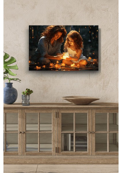 Anne Ile Kız Tasarım Yatay Hd Baskı Kanvas Tablo