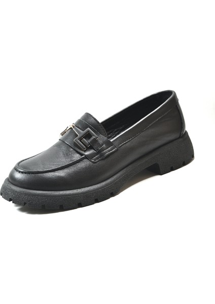 4254 Soft Deri Siyah Tokalı Kadın Loafer Ayakkabı fırsatları