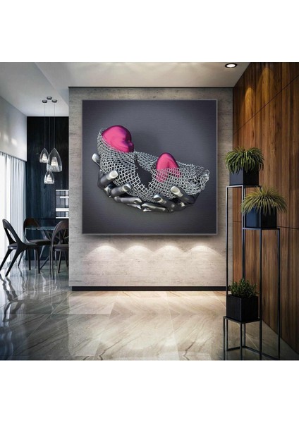 Pembe Detaylı Metal Kundak Tutan Eller Dekoratif Kare Hd Baskı Kanvas Tablo